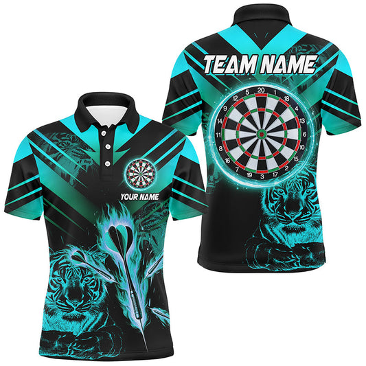Individuelles Türkises Pfeil-Feuer-Tiger-Dart-Poloshirt für Herren, Dart-Liga-Teamtrikot TDM2689