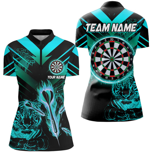 Individuelles Türkises Pfeil Feuer Tiger Dart Damen Quarter Zip Shirt, Dart Liga Team Trikot TDM2689