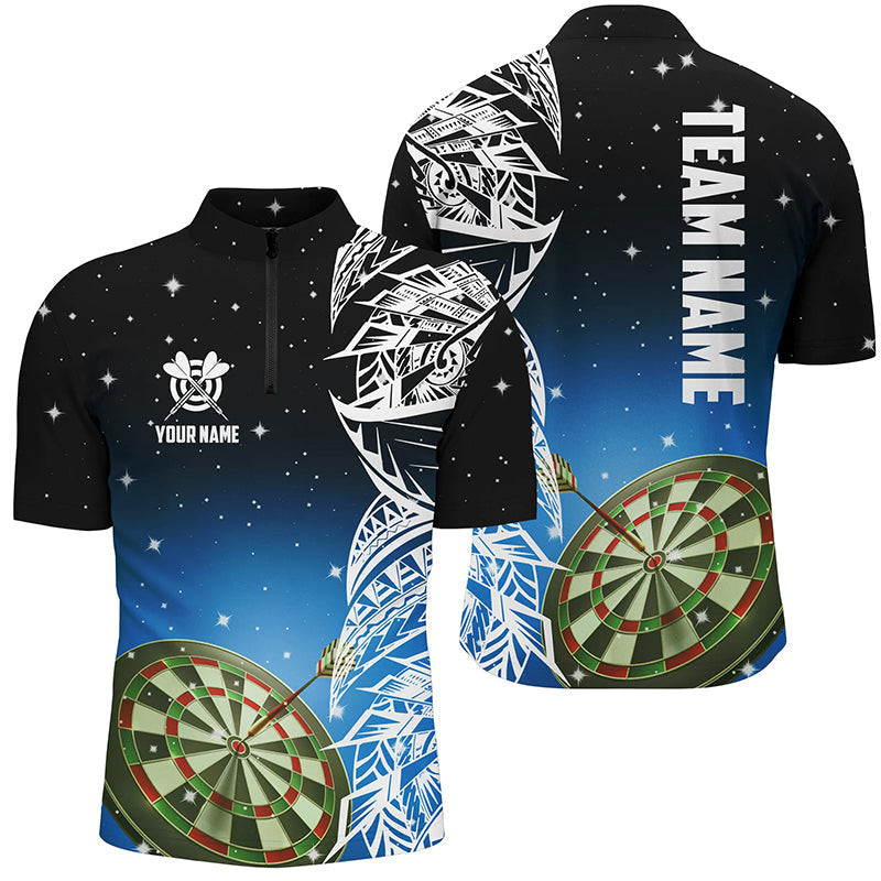 Individuelles Dartboard Blau Version Herren Shirt mit Viertelreißverschluss, Dart Liga Trikot TDM1201