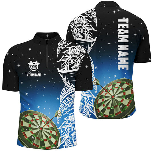 Individuelles Dartboard Blau Version Herren Shirt mit Viertelreißverschluss, Dart Liga Trikot TDM1201