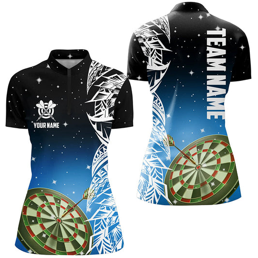 Individuelles Dart Board blaue Version Damen Quarter Zip Shirt, Dart Liga Trikots, Dart Teamtrikot TDM1201