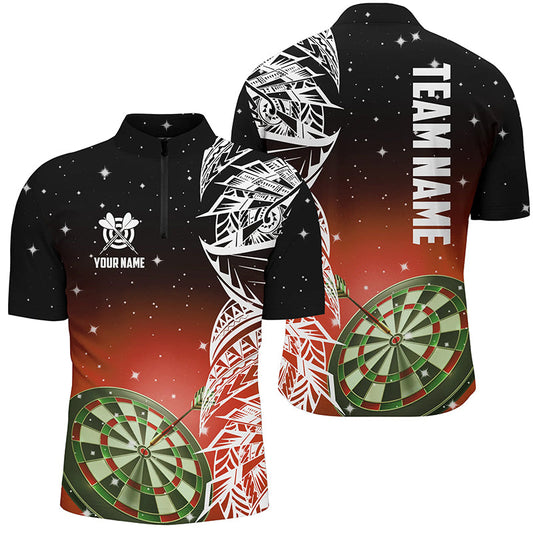 Individuelles Dartboard Rot Version Herren Shirt mit Viertelreißverschluss, Dart Liga Trikot TDM1202