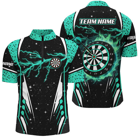 Individuelles Blitz Donner Türkises Dart Trikot Herren Shirt mit Viertelreißverschluss, Dart Liga Shirt TDM1398