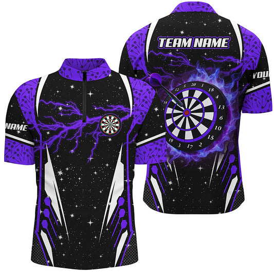 Individuelles Blitz Donner Lila Dart Trikot Herren Shirt mit Viertelreißverschluss, Dart Liga Shirt TDM1399