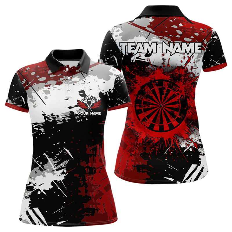 Individuelles Rotes Grunge-Farbspritzer-Dart-Poloshirt für Damen – Team Dart Trikots TDM3858