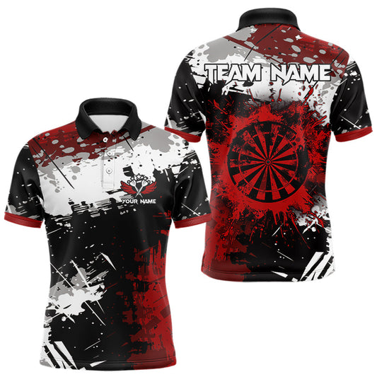 Individuelles Rotes Grunge Farbspritzer Dart Poloshirt für Herren – Team Dart Trikots TDM3858