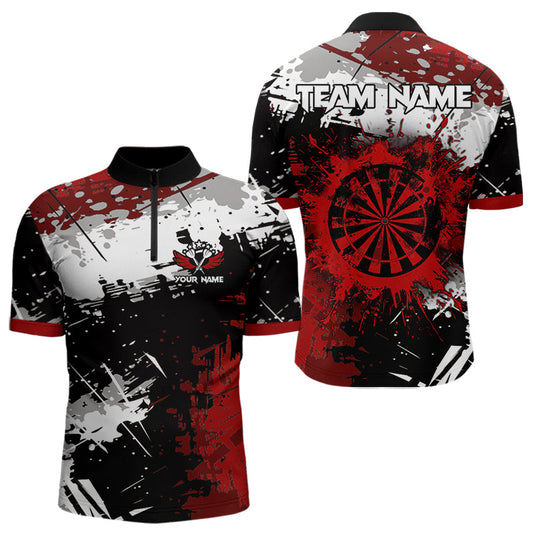 Individuelles Rote Grunge Farbklecks Dart Viertelreißverschluss Herren Shirt – Team Dart Trikots TDM3858