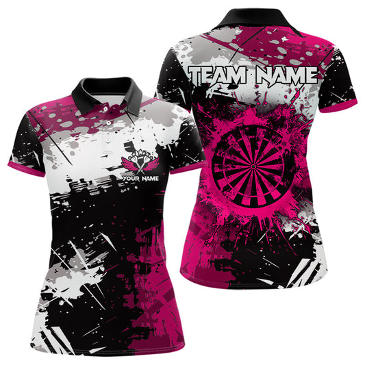 Individuelles Pinkes Grunge-Farbspritzer-Dart-Poloshirt für Damen – Team Dart Trikots TDM3859