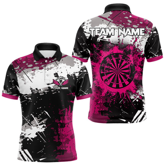 Individuelles Pink Grunge Farbspritzer Dart Poloshirt für Herren – Team Dart Trikots TDM3859