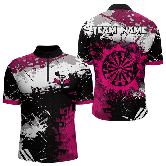 Individuelles Pink Grunge Farbklecks Dart Viertelreißverschluss Herren Shirt – Team Dart Trikots TDM3859