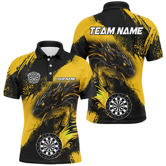 Individuelles Gelbes Grunge-Drache-Dart-Poloshirt für Herren, Dart-Liga-Uniform TDM2690