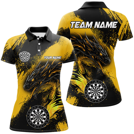 Individuelles Gelbes Grunge Drachen Dart Poloshirt für Damen, Dart Liga Trikot Uniform TDM2690