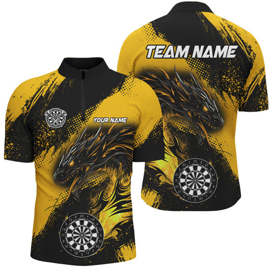 Individuelles Gelbes Grunge Dragon Dart Herren Shirt mit Viertelreißverschluss, Dart League Trikot Uniform TDM2690