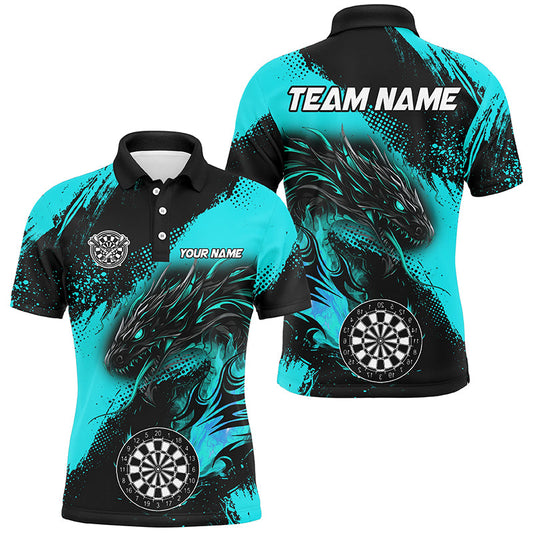 Individuelles Türkises Grunge-Drache-Dart-Poloshirt für Herren, Dart-Uniform TDM2691