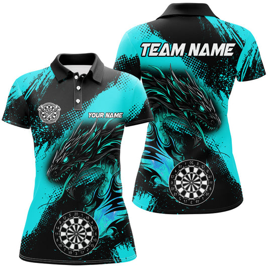 Individuelles Türkises Grunge Drachen Dart Poloshirt für Damen, Dart Trikot Uniform TDM2691