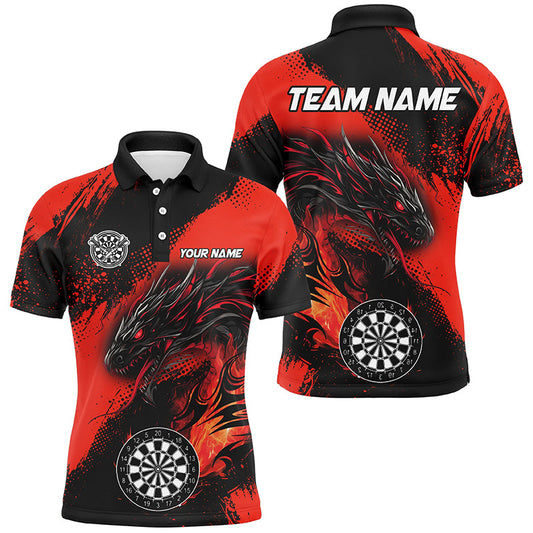 Individuelles Rotes Grunge-Drache-Dart-Poloshirt für Herren, Dart-Team-Uniform TDM2692