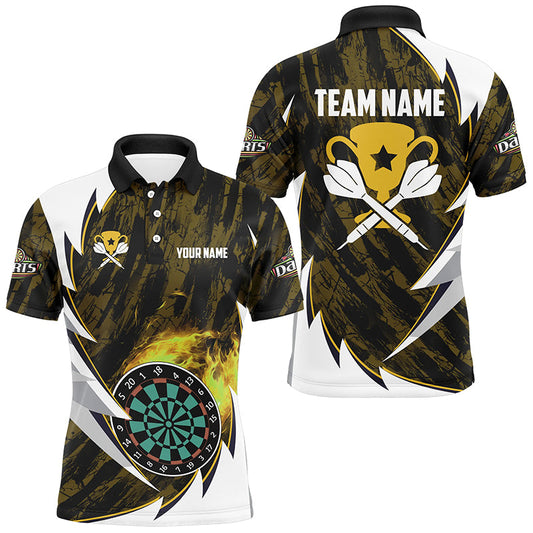 Individuelles Feuer-Darts-Poloshirt für Herren, Dart-Turnier Gelbes Darttrikot TDM2693