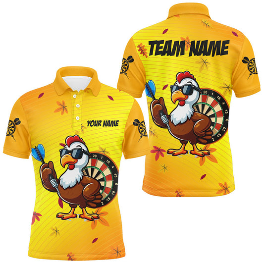 Individuelles Gelbes Lustiger Truthahn-Dart-Poloshirt für Herren, Thanksgiving-Darttrikot TDM2696
