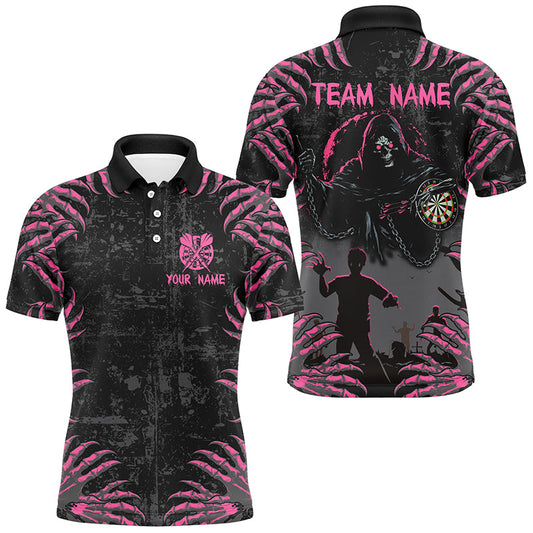 Individuelles Lustiges Klaue-Todes-Skelett-Dart-Poloshirt für Herren, Halloween-Darttrikot TDM2697