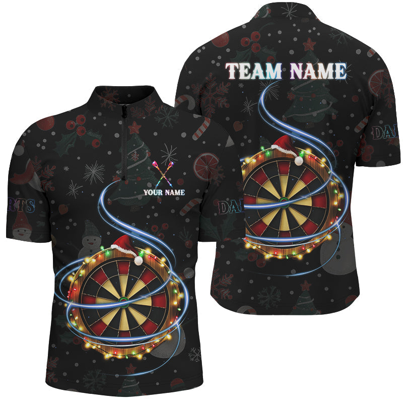 Individuelles Weihnachts Dartboard Dart Herren Shirts mit Viertelreißverschluss, Xmas Dart Trikots TDM2949