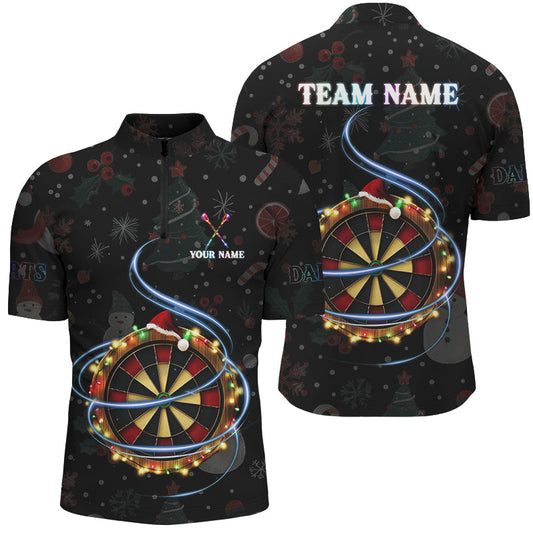 Individuelles Weihnachts Dartboard Dart Herren Shirts mit Viertelreißverschluss, Xmas Dart Trikots TDM2949