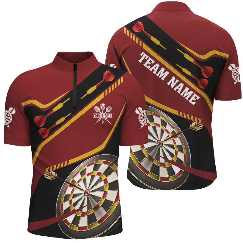 Individuelles Rote Darts Turnier Dart Herren Shirts mit Viertelreißverschluss, Dart Trikot Team Dartboard TDM2950