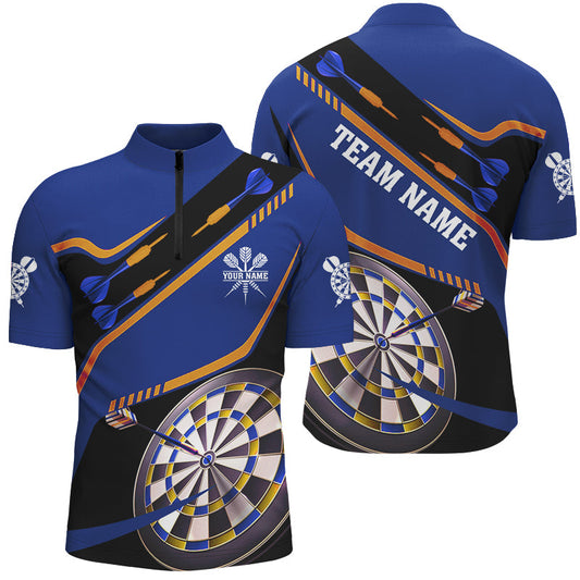 Individuelles Blaue Darts Turnier Dart Herren Shirts mit Viertelreißverschluss, Dart Trikot Team Dartboard TDM2951