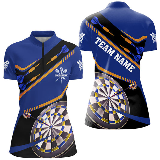 Individuelles Blaues Dart-Turnier Dart Damen Quarter Zip Shirts, Dart Team Dartboard Trikot TDM2951
