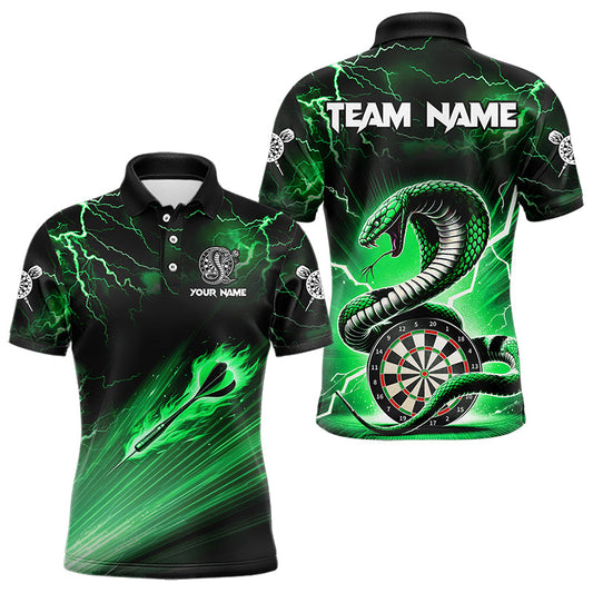 Individuelles grünes Donnerblitz-Kobra-Schlangen-Poloshirt für Herren, Darttrikot TDM3395