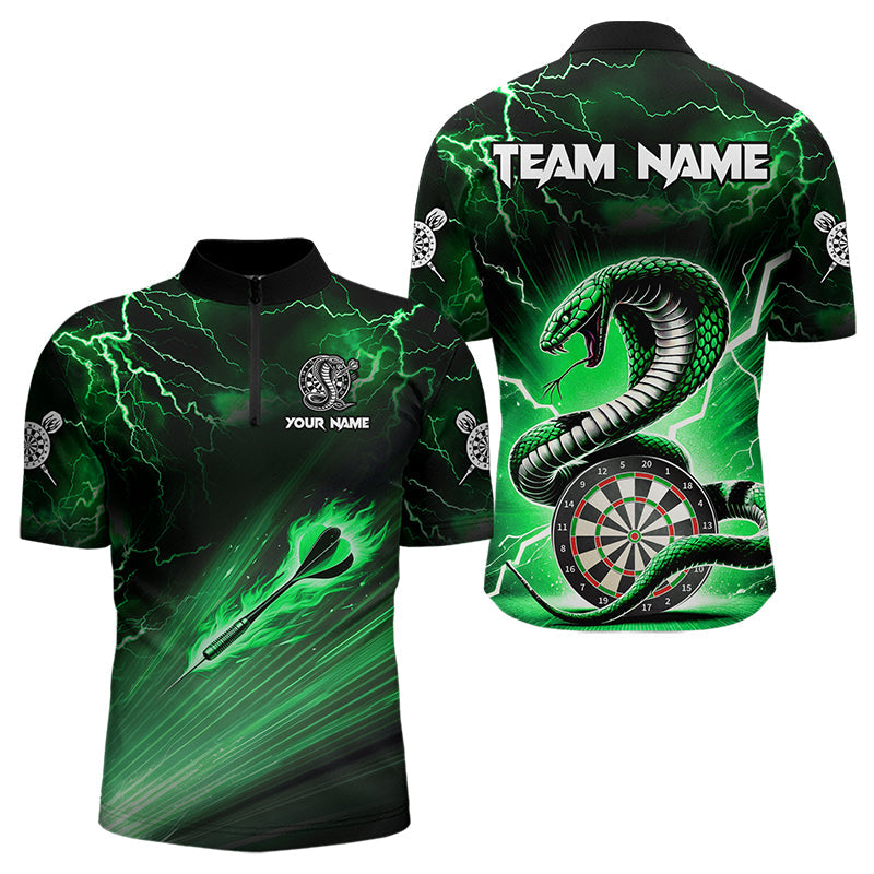 Individuelles Grünes Thunder Lightning Cobra Snake Dart Herren Shirt mit Viertelreißverschluss, Dart Trikot TDM3395