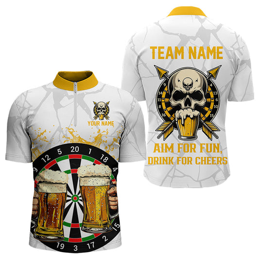 Lustiges Darts und Bier Ziel für Spaß, Trinken für Anfeuerung Individuelles Dart Herren Shirt mit Viertelreißverschluss, Dart Trikot TDM3398