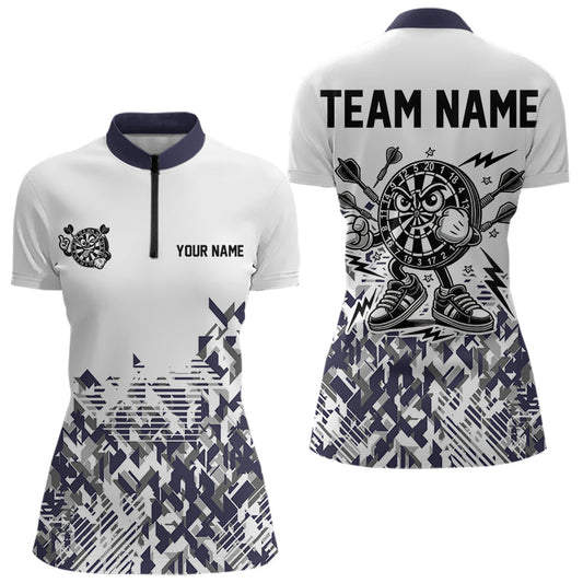 Individuelles Lustiges Dartbrett Darts Damen Quarter Zip Shirt, Lustiges Dart Trikot Team Shirt TDM3694