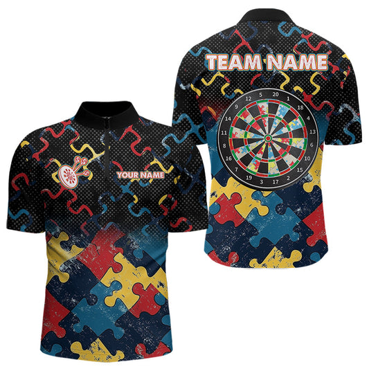 Individuelles Grunge Buntes Muster Herren Dart Viertelreißverschluss Shirts, Dart Trikots Team Uniform TDM3695