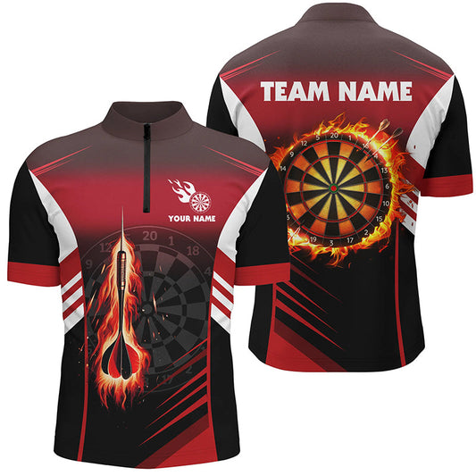Dart Feuerpfeil Herren Dart Shirt mit Viertelreißverschluss, Rotes Flammen Dart Shirt Dart Trikot TDM1406