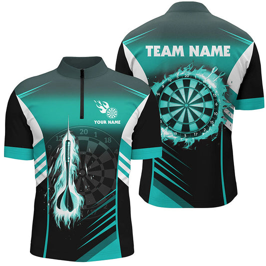 Dart Feuerpfeil Türkises Herren Dart Shirt mit Viertelreißverschluss, Flammen Dart Shirt Dart Trikot TDM1407