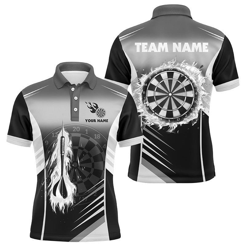 Individuelles Dart Feuer Pfeil Weiß Herren Dart Poloshirt, Flammen Dart Shirt Darttrikot TDM1408