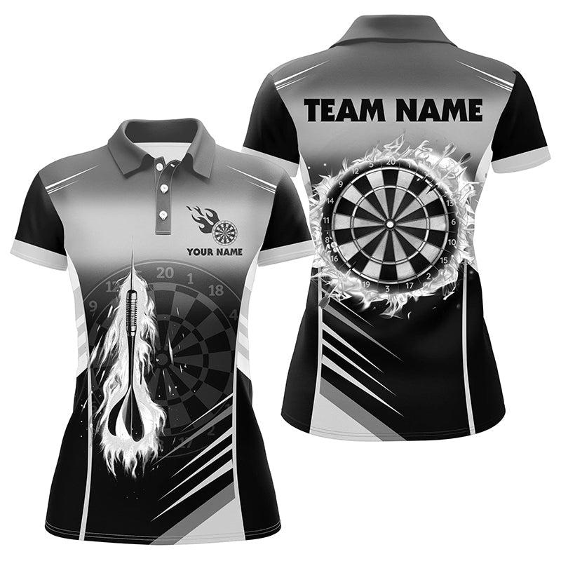 Individuelles Dart Feuer Pfeil Weiß Herren Dart Poloshirt, Flammen Dart Shirt Darttrikot TDM1408