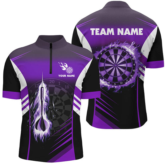 Dart Feuerpfeil Herren Lila Dart Shirt mit Viertelreißverschluss, Flammen Dart Shirt Dart Trikot TDM1409