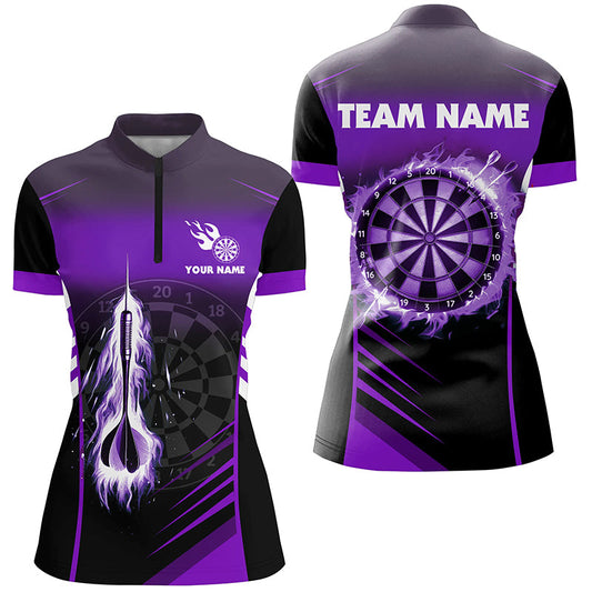 Individuelles Dart Fire Arrow lila Damen Dart Quarter Zip Shirt, Flame Dart Shirt Darttrikot TDM1409