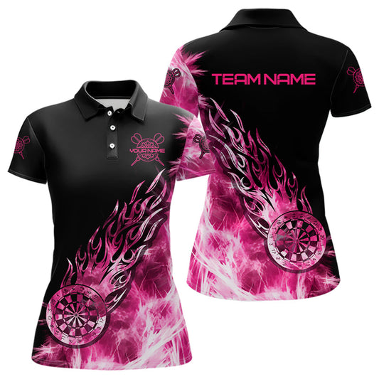 Individuelles Pink-Schwarzes Eislicht Dart-Poloshirt für Damen – Team Dart Trikots TDM3872