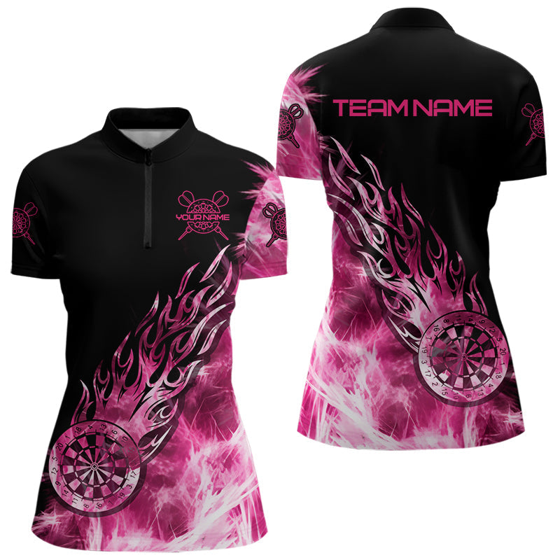 Individuelles Pink und Schwarz Eislicht Dart Damen Quarter Zip Shirt – Team Dart Trikots TDM3872