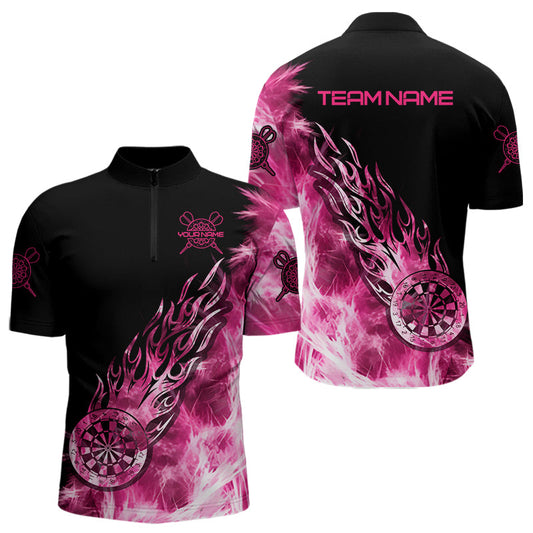 Individuelles Pink und Schwarz Eisige Licht Dart Viertelreißverschluss Herren Shirt – Team Dart Trikots TDM3872