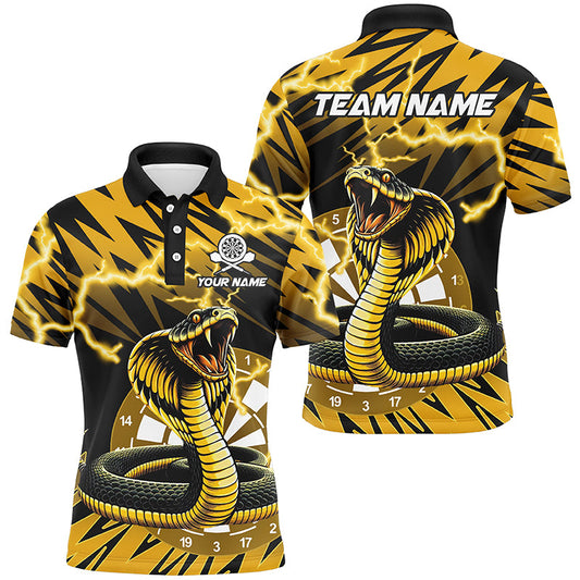 Personalisierte Gelb Schwarze Schlangen 3D Gedruckte Herren Dartshirts, Donner Blitz Darts Trikots TDM2185
