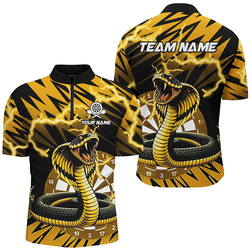 Personalisierte Gelb Schwarze Schlangen 3D Gedruckte Herren Dartshirts, Donner Blitz Darts Trikots TDM2185