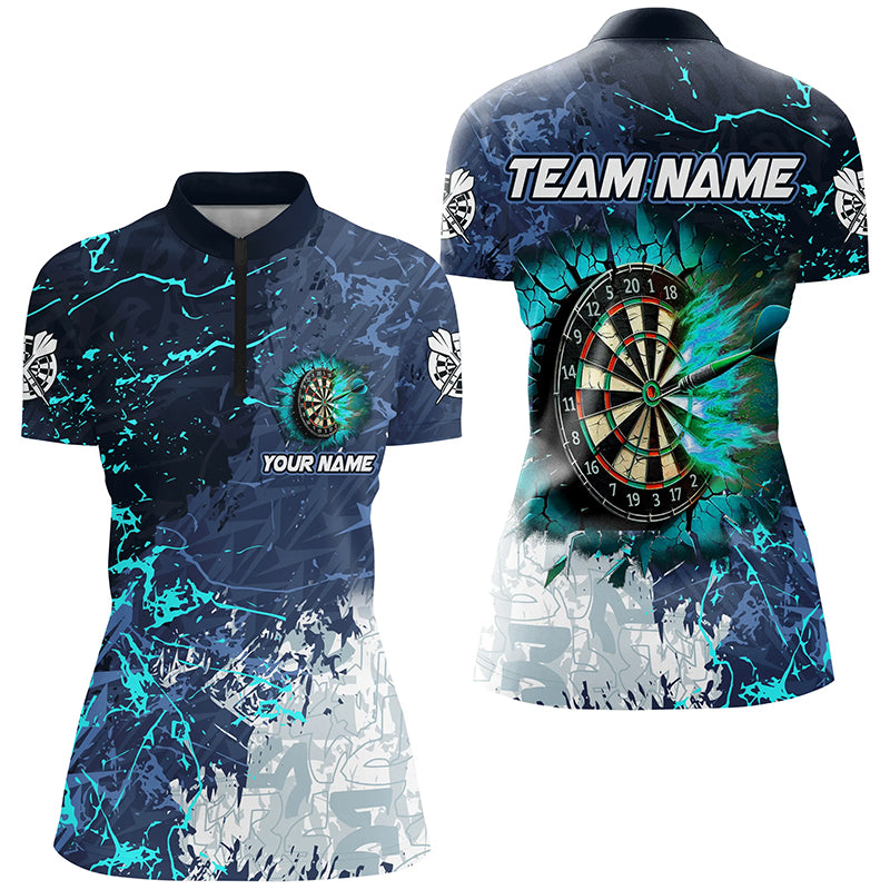 Individuelles Grunge Break Dartboard Damen Quarter Zip Shirt, Dart Team Trikot TDM2189