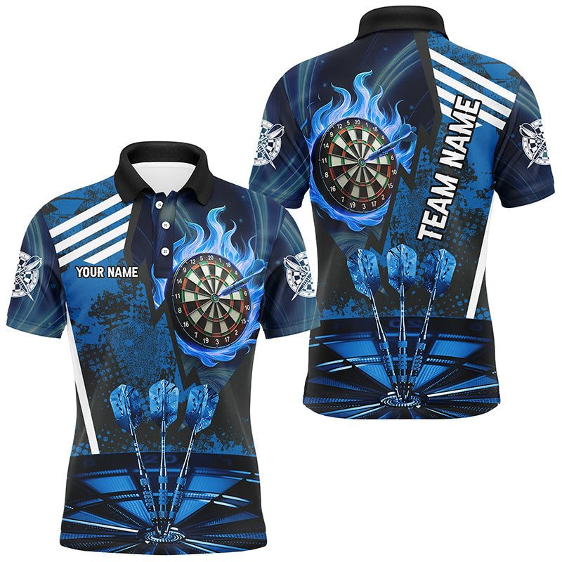 Blaues Dartboard Feuerflamme Zieltreffer Maßgeschneiderte Dartshirts Herren, Darts Liga Teamtrikots TDM2700