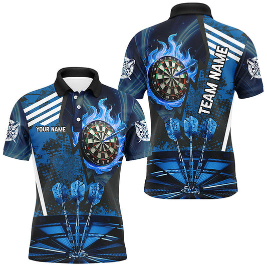 Blaues Dartboard Feuerflamme Zieltreffer Maßgeschneiderte Dartshirts Herren, Darts Liga Teamtrikots TDM2700