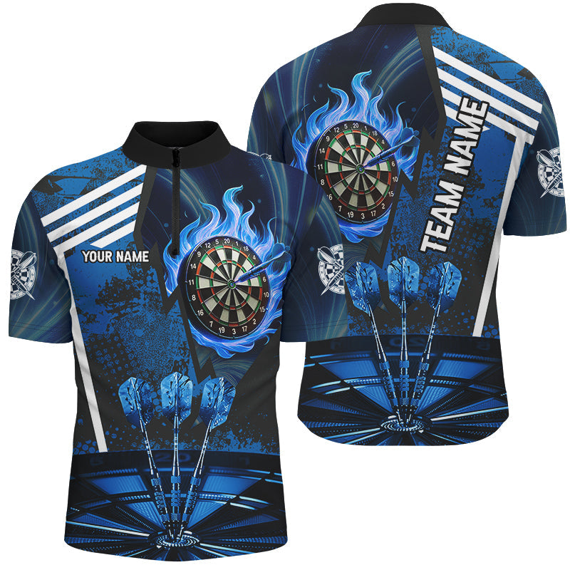 Blaues Dartboard Feuerflamme Zieltreffer Maßgeschneiderte Dartshirts Herren, Darts Liga Teamtrikots TDM2700