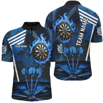Blaues Dartboard Feuerflamme Zieltreffer Maßgeschneiderte Dartshirts Herren, Darts Liga Teamtrikots TDM2700