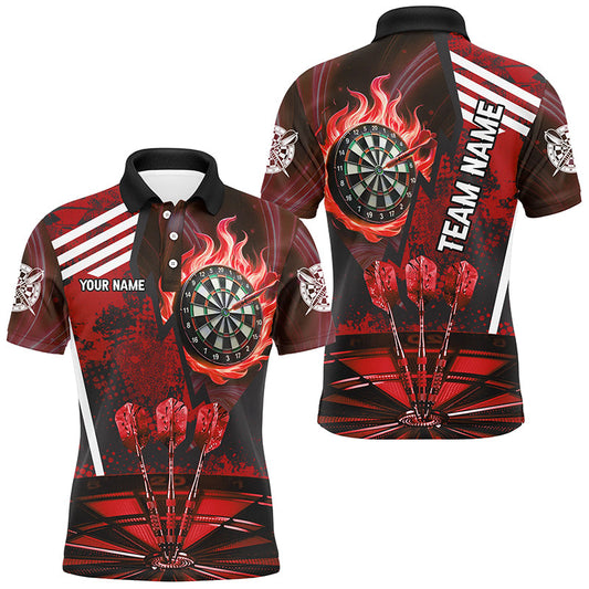 Individuelles Rotes Dartbrett-Feuerflammen-Zieltreff-Dart-Poloshirt für Herren, Team-Uniform TDM2701